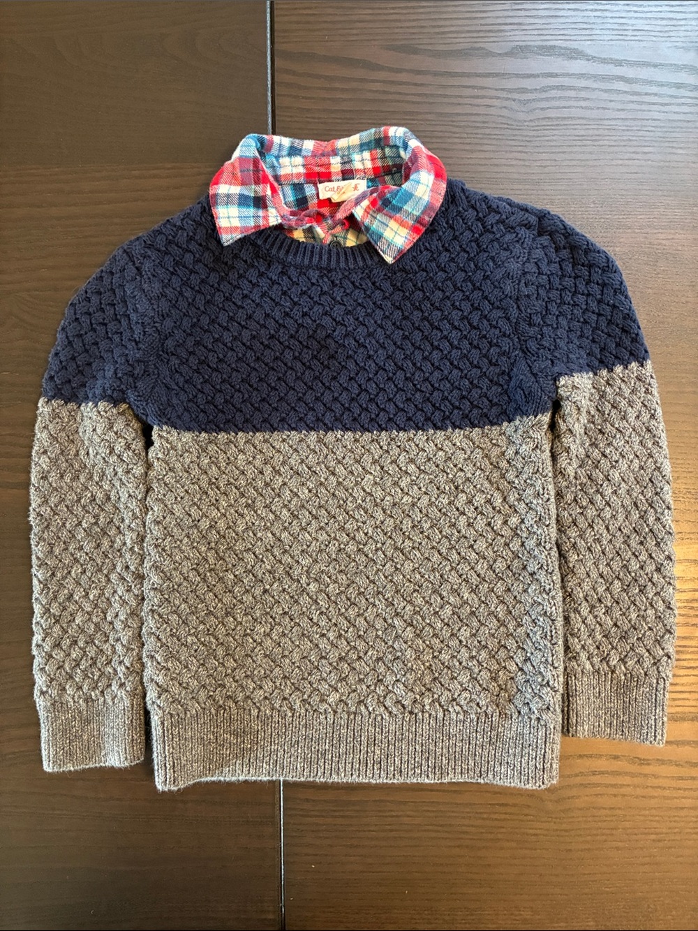Cat & Jack Navy and Gray Textured Knit Colorblock Sweater